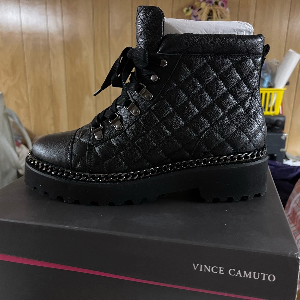Vince Camuto Black Quilted Combat Boots